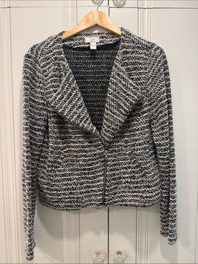 LOFT Black and White Knit Zip-Front Blazer